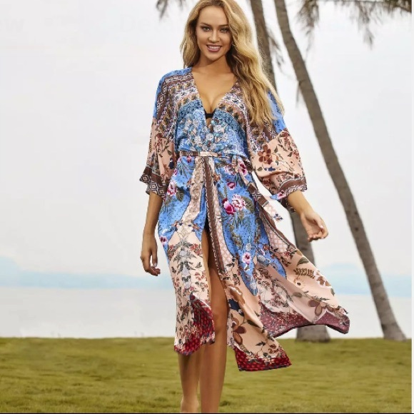 S-XXL Lela Vintage Rose Maxi Kimono 🌹New - Picture 4 of 9